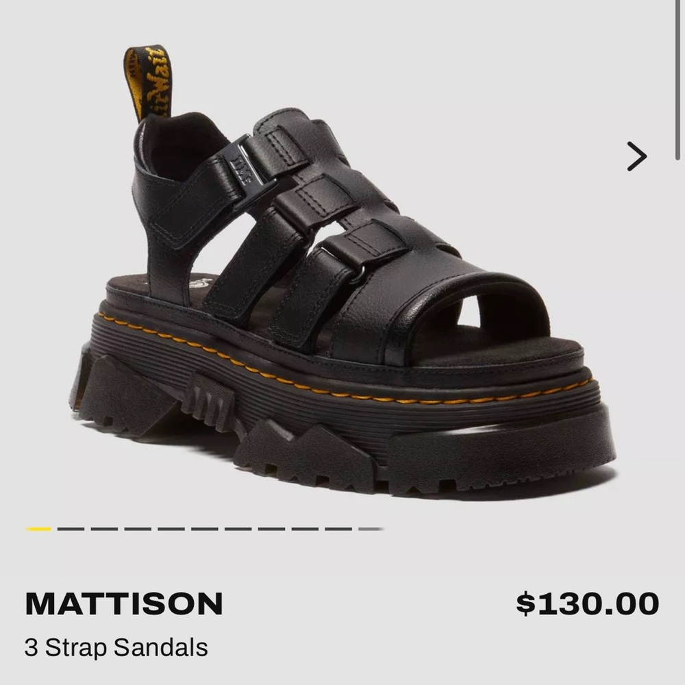 Dr. Martens Mattison 3-Strap Black Platform Sandals Like New